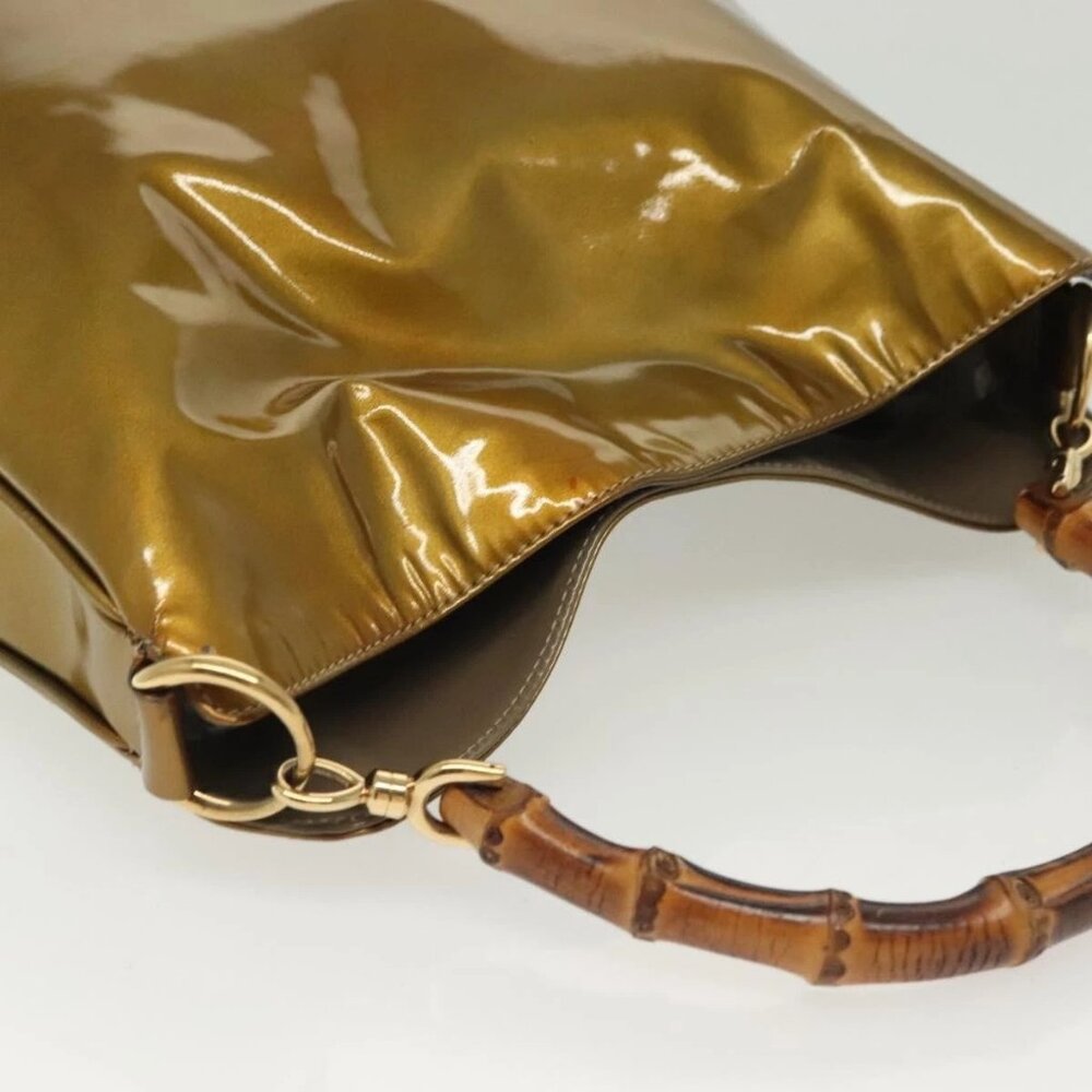 GUCCI Bamboo Hand Bag Patent leather 2way Beige Gold 001 1014 1638 0 Auth BA4761 - Picture 7 of 16
